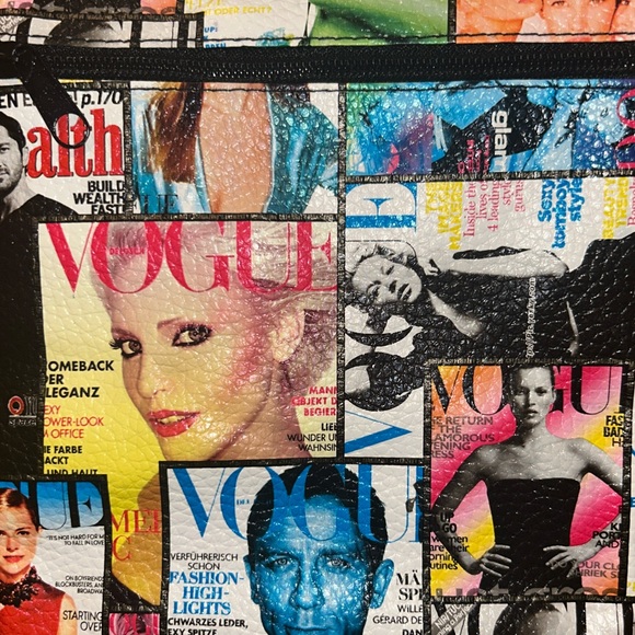 Vogue Magazine Vintage Printed Faux Leather Crossbody Bag Multi-Zip | Brand New - Picture 4 of 5